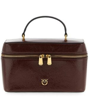Pinko Love Birds Crumpled-Effect Leather Tote Bag - Brown