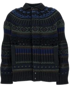 Sacai Crochet Panelled Cardigan - Blue