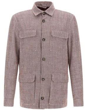 Herno Check-Pattern Pocket-Details Linen Jacket - Red