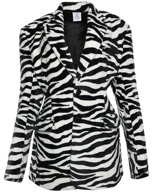 Vetements Oversize-Shoulder Zebra-Print Blazer - Black