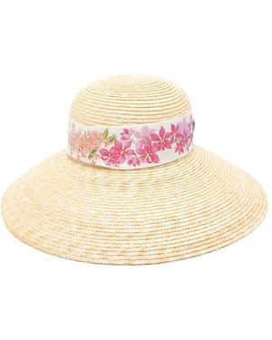 Ferragamo Floral-Print Silk-Ribbon Hat - Pink