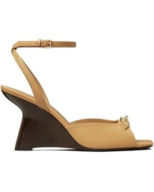 Tory Burch Jessa 85Mm Wedge Leather Sandals - Metallic