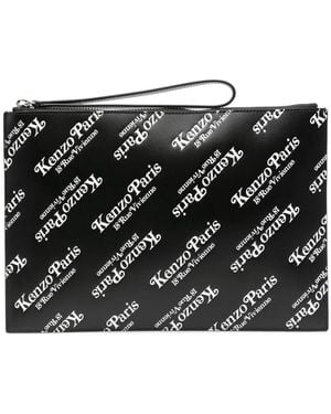 KENZO Leren Clutch Met Gram-Print - Zwart