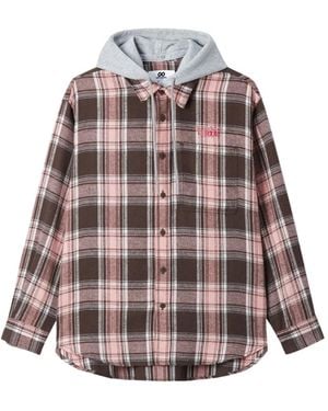 Chocoolate Hooded Check-Pattern Jacket - Pink