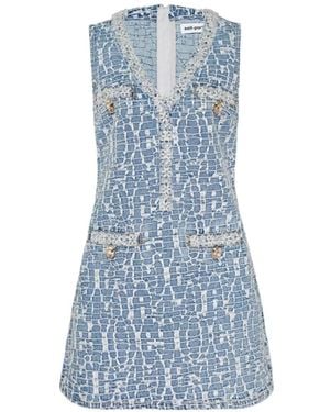 Self-Portrait Embellished Denim Mini Dress - Blue