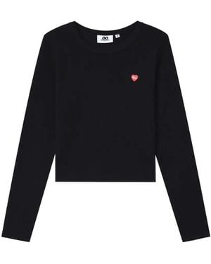 Chocoolate Heart-Patch Ribbed T-Shirt - Black