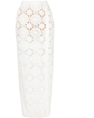 Elie Saab Lace Crochet Midi Skirt - White