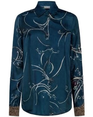 Pierre Louis Mascia Graphic-Print Silk Shirt - Blue