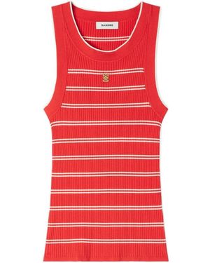Sandro Gestreiftes Tanktop Mit Logo-Schild - Rot