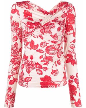 MSGM Floral-Print Top - Red