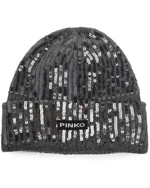 Pinko Bembusa Sequin-Embellished Beanie Hat - Grey