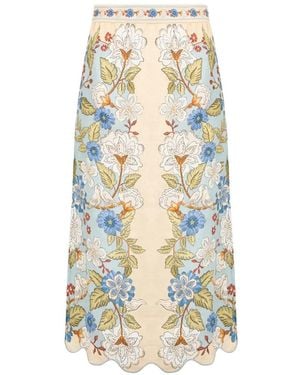 FARM Rio Cream Garden Midi Skirt - White