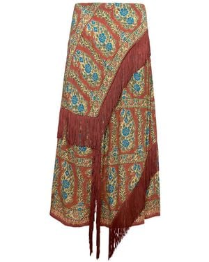 Hunter Bell Allyne Fringe-Trimmed Paisley-Print Midi Skirt - Brown
