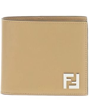 Fendi Ff Logo Leather Wallet - Natural