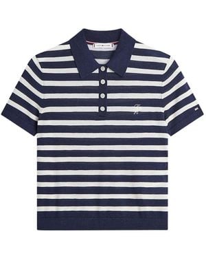 Tommy Hilfiger Striped-Pattern Polo Top - Blue