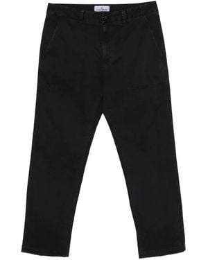 Stone Island 3100003 Organic Cotton Stretch Broken Twill 'Old' Effect Trousers - Black