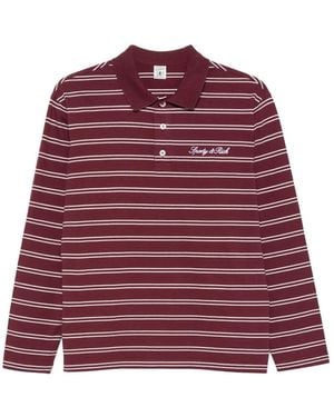 Sporty & Rich Signature Logo Striped Long-Sleeve Polo Shirt - Red
