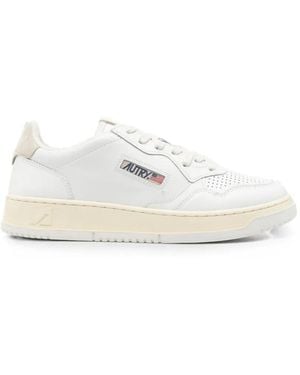 Autry Perforated-Toe Suede-Trim Sneakers - White