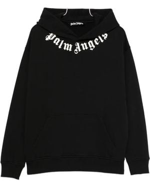 Palm Angels Neck Logo Printed Hoodie - Black