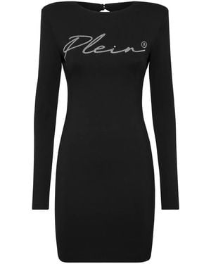 Philipp Plein Crystal-Embellished Logo Minidress - Black