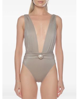 Gottex Deep Plunge Shell-Embellished Swimsuit - White