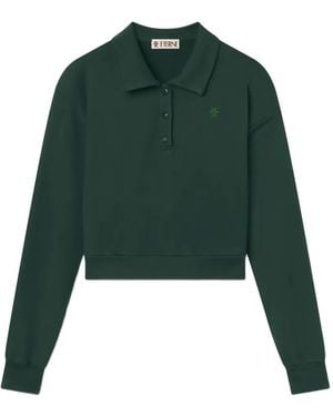 ÉTERNE Cropped-Pullover Mit Poloshirtkragen - Grün