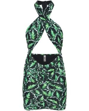 Reina Olga Stallion Palm-Print Minidress - Green