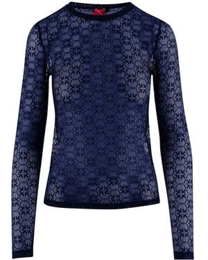 Pinko Stretch Lace Sweater With Love Birds Logo Motif - Blue