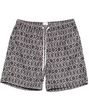 Eleventy Geometric-Print Swim Shorts - Grey