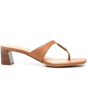 Guess Logo-Plaque Thong-Strap Heeled Sandals - Brown