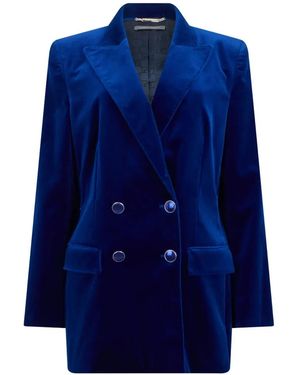 Alberta Ferretti Double-Breasted Velvet Blazer - Blue