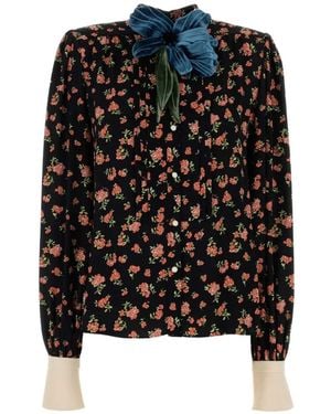 Valentino Garavani Floral-Print Crepe Shirt - Black