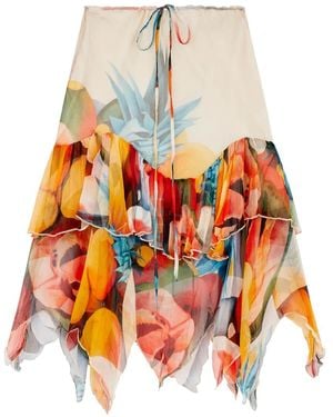 Donde Esteban Chiffon Zijden Midi-Rok Met Ruches - Wit