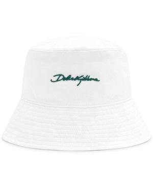 Dolce & Gabbana Logo-Appliqué Cotton Bucket Hat - White