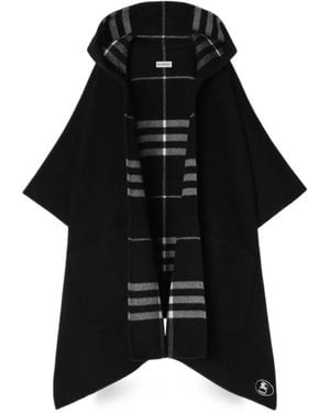 Burberry Check Cashmere Hooded Cape - Black