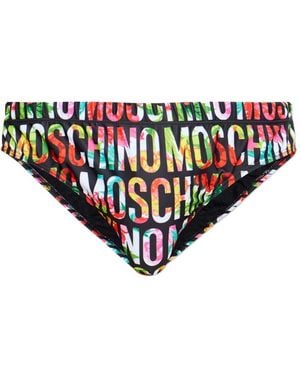 Moschino Logo-Print Floral-Pattern Swim Briefs - White