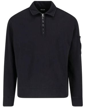 C.P. Company Lens-Detail Half-Zip Sweatshirt - Blue