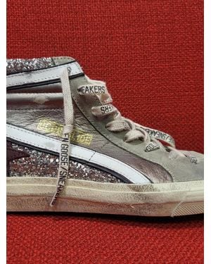 Golden Goose Slide Glitter-Embellished High-Top Trainers - Red