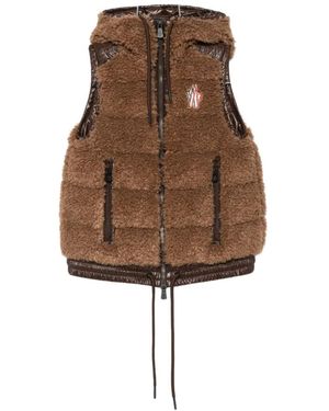 Moncler Fleece Hooded Gilet - Brown