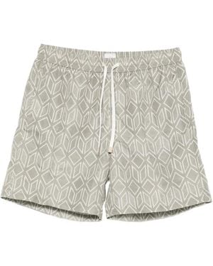 Eleventy Geometric-Print Swim Shorts - White