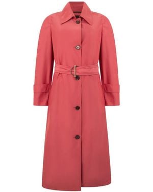 Moorer Belted Button-Down Coat - Red
