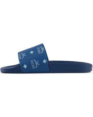 MCM Pantoletten mit Monogramm-Print - Blau
