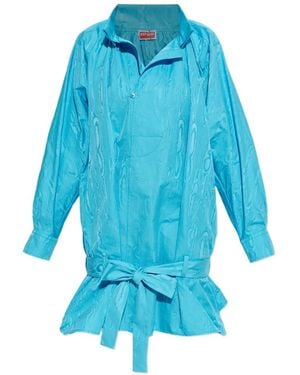 KENZO Robe Volantée À Détail Noué - Blue
