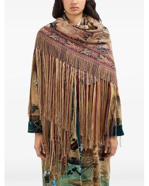 Pierre Louis Mascia Fringe-Trim Floral-Print Scarf - Brown
