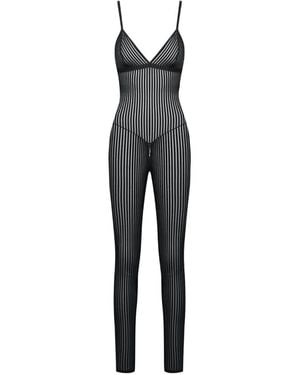 Maison Close Striped Catsuit - Black