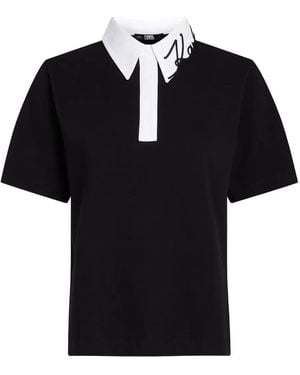KARL LAGERFELD Signature Polo Top - Black