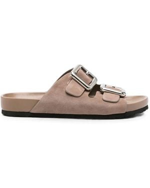 SERGIO MORETTI FIRENZE Buckle-Fastening Suede Slippers - Brown