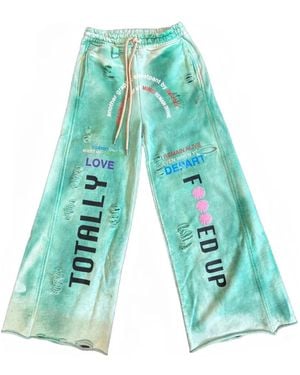 Astrum Distressed-Detailing Wide-Leg Track Trousers - Blue