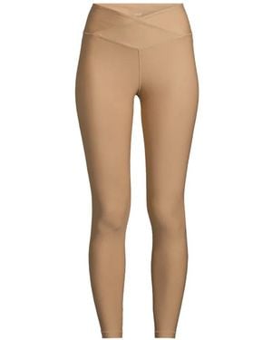 Casall Crossover-Waistband Logo-Print Leggings - Natural