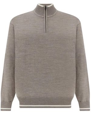 Paul & Shark Pullover Mit Kurzem Reißverschluss Und Gestreiftem Besatz - Grau